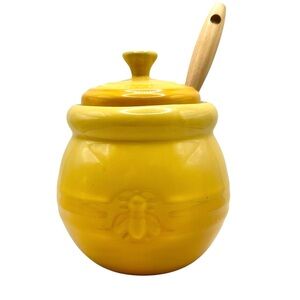 Le Creuset Honey Pot With Dipper & Lid- Yellow Discontinued Retired - No Box